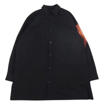 【YOHJI YAMAMOTO POUR HOMME】ダリア刺繍 橙入り ロングシャツ HG-B90-034